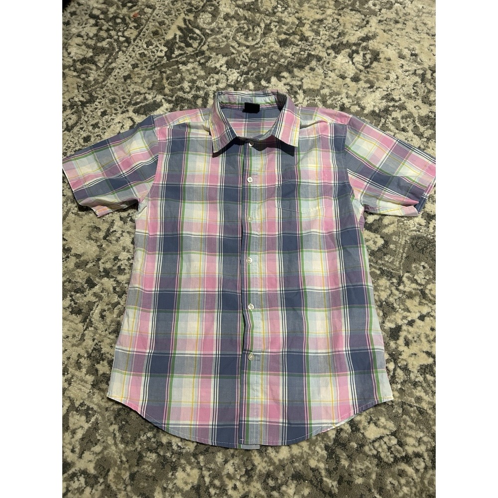 Wrangler Boys XXL (18) Pink Blue Plaid Short Sleeve Casual Button Down